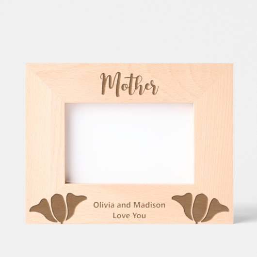 草書の母お子さんの名前花 レーザー彫刻フレーム (正面)