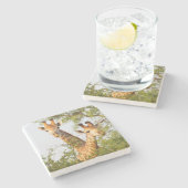 草木の上からキリンが覗く ストーンコースター (横)