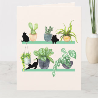 草木も猫も黒猫や鉢植え カード