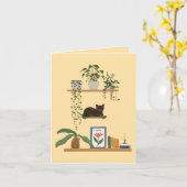 草木、猫、本 – 猫の美意識 カード (黄色い花)