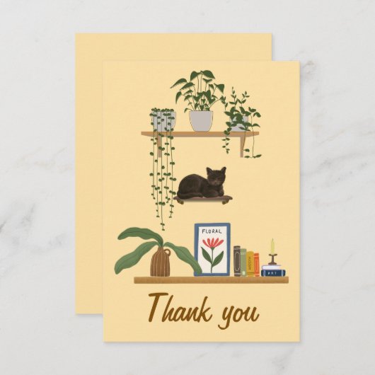 草木、猫、本 – 猫の美意識 サンキューカード (正面/裏面)