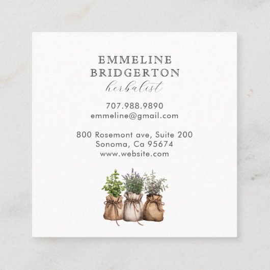 草本植物の水彩 スクエア名刺 (裏面)