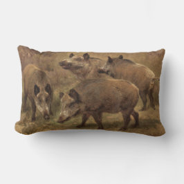 草深い風景の中の4つの猪(Rosa Bonheur) ランバークッション