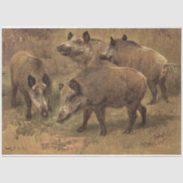 草深い風景の中の4つの猪(Rosa Bonheur) 薄葉紙