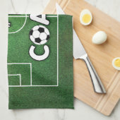 草球付きサッカーコーチ誕生日 キッチンタオル (四つ折り)