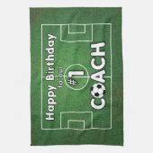 草球付きサッカーコーチ誕生日 キッチンタオル (縦)