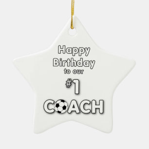 草球付きサッカーコーチ誕生日 セラミックオーナメント
