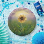 草白熱［赤熱］光を放つ畑のひまわり ペーパープレート (パーティー)