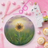 草白熱［赤熱］光を放つ畑のひまわり ペーパープレート (パーティー)