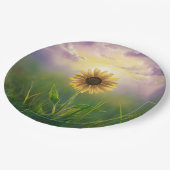 草白熱［赤熱］光を放つ畑のひまわり ペーパープレート (アングル)