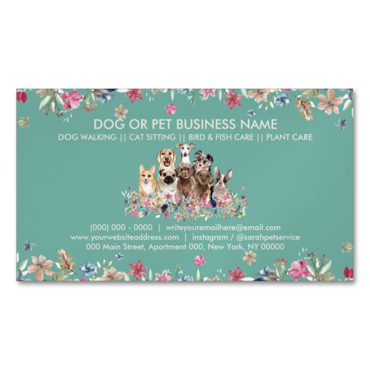 . .草素朴の緑の植物性ペットたちのかわいい犬 マグネット名刺 (正面)