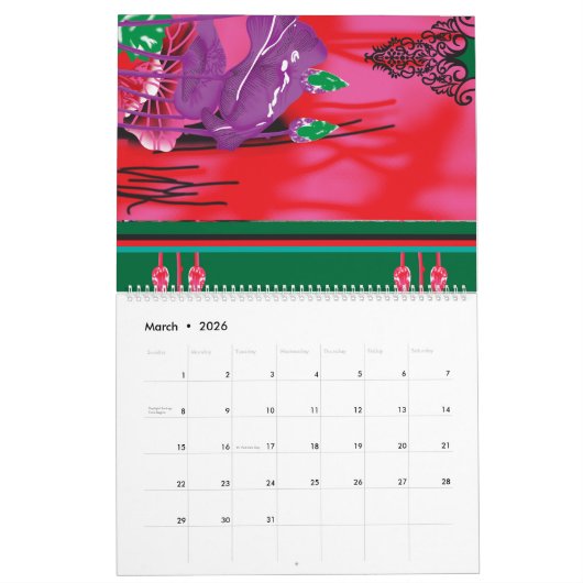 草絵を描畑の蛙 カレンダー (3月 2026)