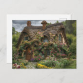 草花かわいらしの草葺き家 ポストカード (正面/裏面)