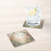 草花と蝶 スクエアペーパーコースター (インサイチュ)