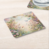 草花と蝶 スクエアペーパーコースター (アングル)