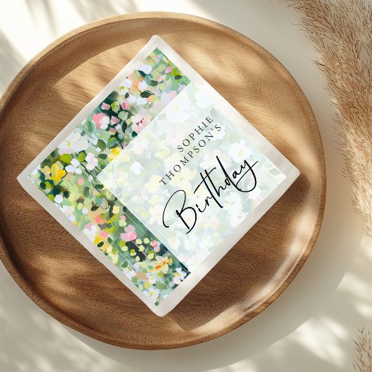 草花エレガント誕生日 スタンダードカクテルナプキン