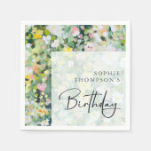 草花エレガント誕生日 スタンダードカクテルナプキン (正面)