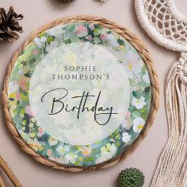 草花エレガント誕生日 ペーパープレート