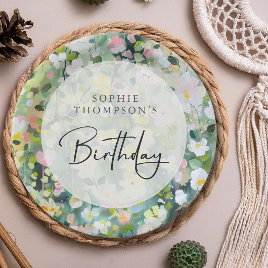草花エレガント誕生日 ペーパープレート