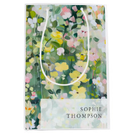 草花エレガント誕生日 ミディアムペーパーバッグ