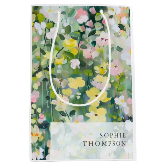 草花エレガント誕生日 ミディアムペーパーバッグ (正面)