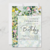 草花エレガント誕生日 招待状 (正面)