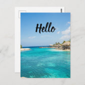 草葺き小屋を持つゴージャスブルーの熱帯ビーチ ポストカード (正面/裏面)
