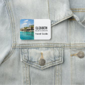 草葺き小屋を持つゴージャスブルーの熱帯ビーチ 名札 (インサイチュ)