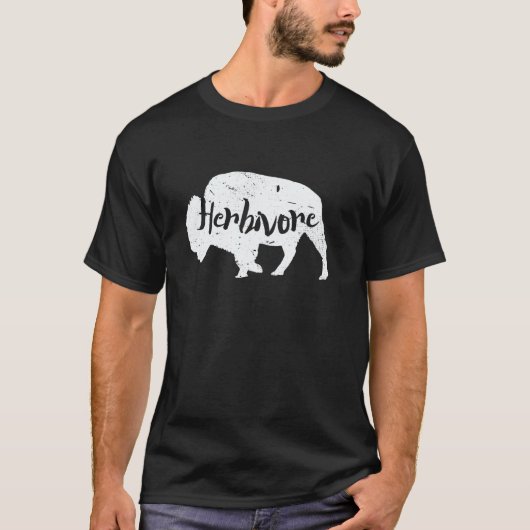 草食バイソン動物イメージ ヴィーガンパワー シルエット Tシャツ (正面)