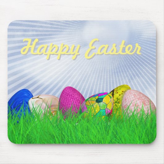 草飾のイースターの卵 |白いサンビーム マウスパッド (正面)