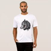 荒々しいオオカミの頭部 力強い野生動物 Tシャツ (正面フル)