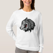 荒々しいオオカミの頭部 野生動物 Tシャツ (正面)