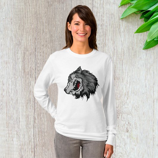 荒々しいオオカミの頭部 野生動物 Tシャツ