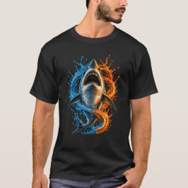 荒々しいサメのスプラッシュデザイン - 青とオレンジの海P Tシャツ
