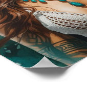 荒々しいボヘミアンのティール(緑がかった色)と錆びた女性 ポスター (角)