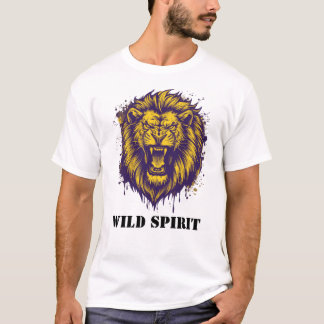 荒々しい吠えるライオン ワイルド スピリット グラフィック Tシャツ