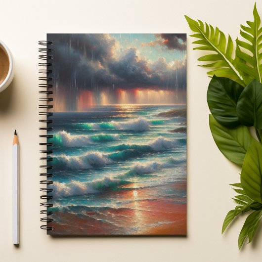 荒々しい夕日の海の波アートノート ノートブック