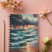 荒々しい夕日の海の波アートノート ノートブック