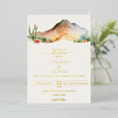 荒々しい山々 | 砂漠の結婚式 箔招待状 (立ち正面)