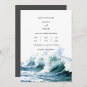 荒々しい波が押し寄せる海辺のウェディングバックドロップ 招待状 (正面/裏面)