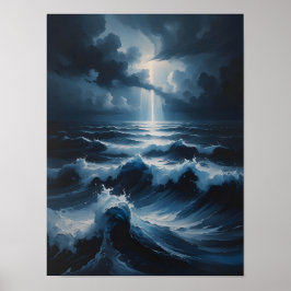 荒々しい海の抽象的な海景画 ポスター