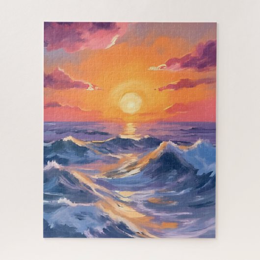 荒々しい海の波の水彩画 海 ジグソーパズル (縦)