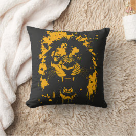荒々しい獅子のスプラッシュアート クッション