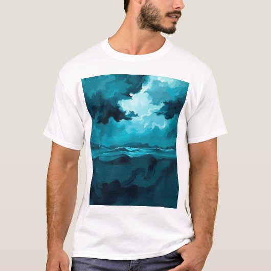 荒々しい空の下の気まぐれな大海の波 – 抽象的な海 Tシャツ (正面)