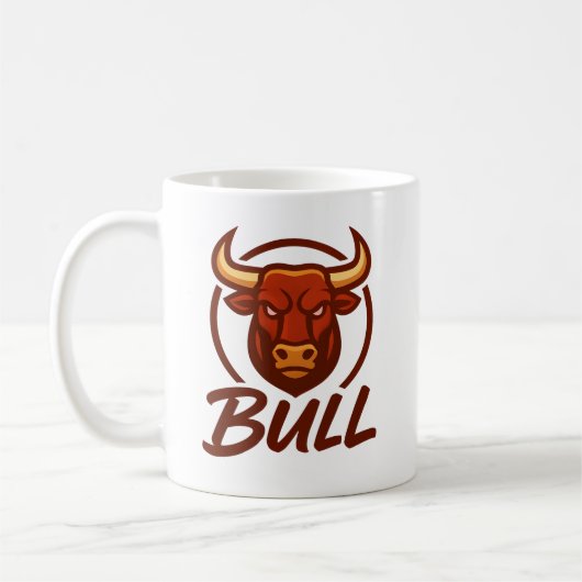 荒々しい雄牛のヘッドロゴ、クリエイティブなマスコット BULL コーヒーマグカップ (左)