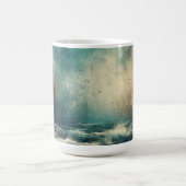 荒々しい青い海の古い写真 コーヒーマグカップ (中央)