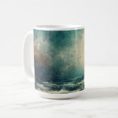 荒々しい青い海の古い写真 コーヒーマグカップ (正面左)
