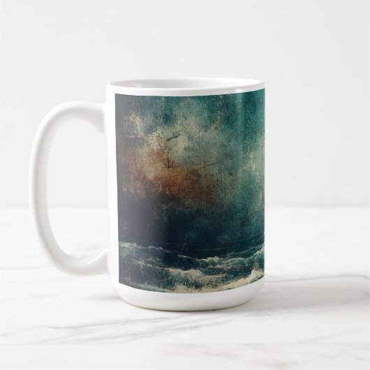 荒々しい青い海の古い写真 コーヒーマグカップ (左)