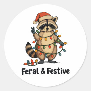 荒々しくも楽しいアライグマのクリスマス Xmas ライト ラウンドシール