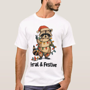 荒々しくも楽しいアライグマのクリスマス Xmas ライト Tシャツ